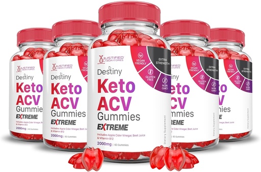 [BRSROAQDCIHQ2DI4] Laboratorios justificados (5 Pack Destiny Keto ACV Gummies Extreme 2000MG Destiny Keto Gummies Advanced Formula Apple Cider Vinegar con Pomegranate Beet Powder B12 Vegan Non GMO 300 Gummys
