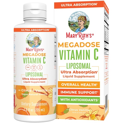 [BRSWYFARDJ7WC3I7] MaryRuth's Megadose Liquid Vitamin C Liposomal | 500 mg Per Serving | Ultra Absorption | Immunity | Antioxidant Support | Collagen Formation | Vegan | Gluten Free | Sugar Free | 7.6 Oz | 30 Servings