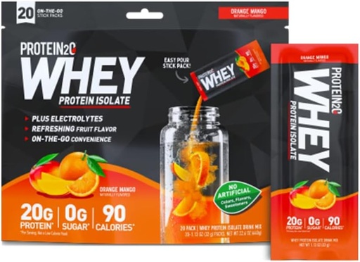 [BRSW2AAQOEIGM3Y4] Protein2o Whey Protein Isolate Protein Powder, Orange Mango 20 Packs/1.13 Oz