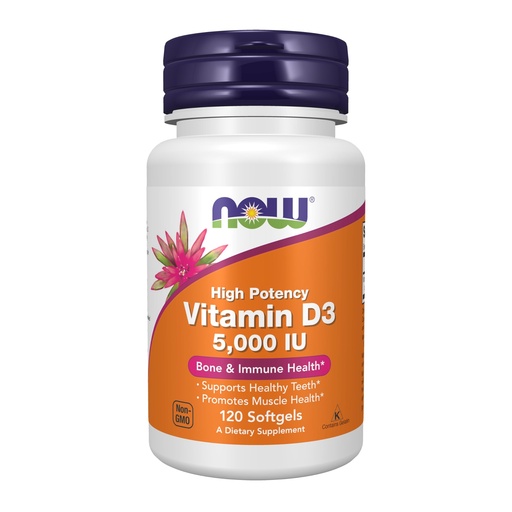 [BRSWIYAMAJYG2ELI] NOW Foods Supplements, Vitamin D-3 5,000 IU, High Potency, Structural Support*, 120 Softgels