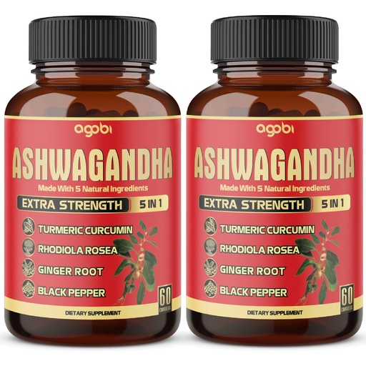 [BRSW2ZYHCMIAIDTZ] 2 Packs - 60 Capsules Ashwagandha Capsules - High Concentrated - 5in1 Formula Ashwagandha, Turmeric, Rhodiola Rosea, Ginger, Black Pepper - 4 Month Supply