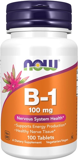[BRSWIYTQCN5BAC36] Nyní Potraviny Doplňky, Vitamin B-1 100 mg, Výroba energie *, Nervový systém Zdraví *, 100 Tablety
