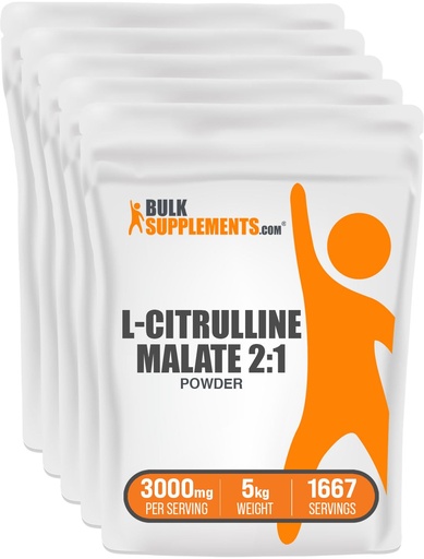 [BRSWIAY5OYOQAA3O] BulkSupplements.com L-Citrulline Malate 2:1 Powder - Nitric Oxide Boost, Citrulline Malate Supplement - Unflavored & Gluten Free - 3g per Servings,1kg (Pack of 5) (11 lbs)
