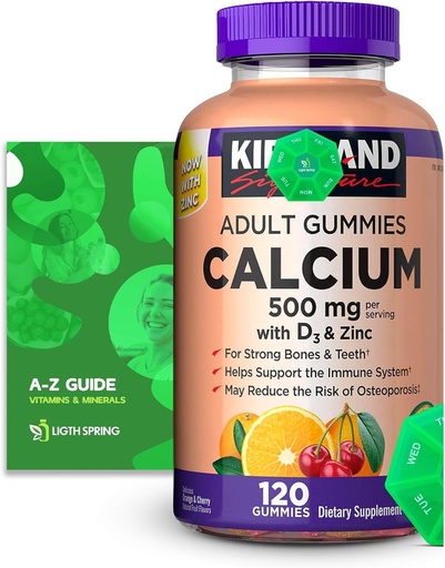[BRSRAYIFAUNBSADP] Calcium Gummies 500 mg with D3 & Zinc, 120 Gummies with Exclusive Better Ligth&Spring Guide