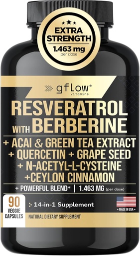 [BRSRO2Y7OAIWMFI7] Ревератрол добавки з Berberine Green Tea Extract, Ceylon Cinnamon, Grape Seed & Quercetin1000mg Quercetin, N Acetyl cysteine, Acai 100% натуральний, Макс Зроблено в США