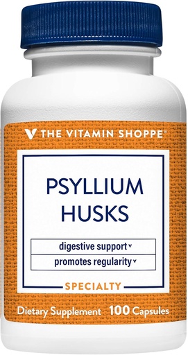[BRSWIZIFB4GAKA3K] The Vitamin Shoppe Psyllium Husks – Plantago Ovata Fiber Supplement That Supports Regularity & Healthy Cholesterol, 840 mg per Serving - Gluten Free (100 Capsules)