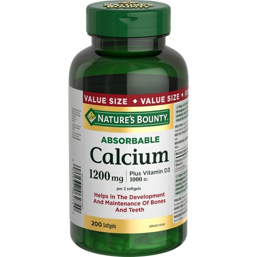 [BRSWIEAEAYARMETG] Nature's Bounty Absorbable Calcium 1200mg plus Vitamin D3 1000IU 200 count