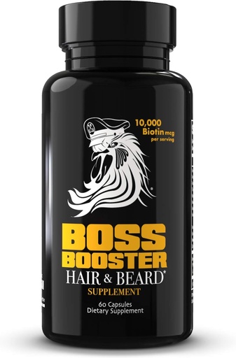 [BRSWGHYPPIPRYCDV] Bossman Booster supplement - 60 kapsler - MSM og 10.000 MCG Biotin Beard vækstvitaminer til mænd - 30-dages forsyning