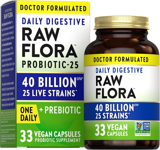 [BRSRAZTQDNYR6HTO] Nature's Truth Raw Flora Probiotic with Prebiotics | 40 Billion CFU | Daily Digestive Vegan Capsules | Gluten Free Supplement for Men and Women