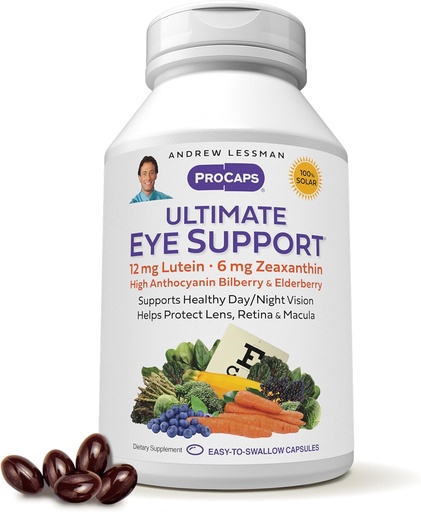 [BRSWGAQ6AUIREDYY] ANDREW LESSMAN Ultimate Eye Support 180 Softgels - 12mg Lutein, 6mg Zeaxanthin, Bilberry, Key Nutrients för att stödja ögonhälsa och främja hälsosam vision. Inga tillsatser. Lätt att svälja mjukglar