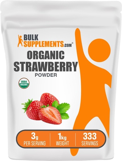 [BRSWYZIQCV7GG23B] BulkSupplements.com Organic Strawberry Powder - Fruit Powder from Organic Strawberries - No Sugar Added & Gluten Free, 3g per Serving, 1kg (2.2 lbs) (Pack of 1)