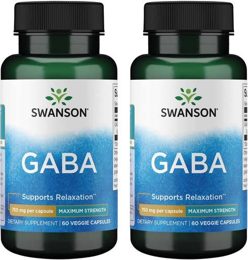 [BRSRMEIFOJYR6A3B] Swanson Amino Acid Μέγιστη δύναμη GABA 750 Χιλιοστόγραμμα 60 κάψουλες Veg (2 συσκευασία)