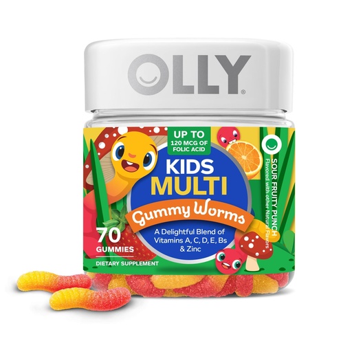 [BRSROAYCBBYRU2Q7] OLLY Kids Multivitamin Gummy, Overall Health and Immune Support,* Vitamins and Minerals A, C, D, E, Bs and Zinc, Kids Chewable Supplement, Sour Fruity Punch Flavored, 70 or 35 Day Supply - 70 Count