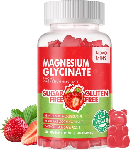 [BRSRA2Y5CVYBOETL] 90 CT Magnesium Glycinate Gummies - Sugar Free Magnesium Potassium Supplement with Vitamin D, B6, CoQ10 for Calm Mood & Sleep Support - 90 Strawberry Gummies