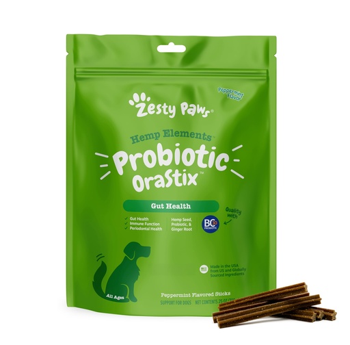 [BRSWGBQLAENAMHTD] Zesty Paws OraStix for Dogs - Probiotic Sticks with Hemp Seed Curcumin Ginger Root Taurine - Supports Gut Function Flora Immune System Proprietary Healthy Teeth Gum Blend - 25oz