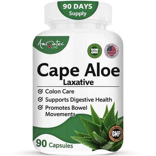 [BRSWG2YQCUCQ4DLB] Cape Aloe Natural Laxative Supplement- Constipation Relief- Regulate Bowel - All-Natural Herbal Detox- Weight Management Supplement- Digestion Help Dietary Supplement- 90 Caps- Non-GMO
