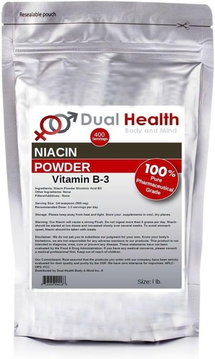 [BRSWI2QLOEDGECQ3] Niacin Powder (1 lb) Vitamin B3 Bulk Supplement Immediate Release Niacin med Flush Nicotinic Acid Non-GMO, Vegan, Gluten Free Company Fast Absorption No GMO, Fillers, Additives eller Heavy Metals