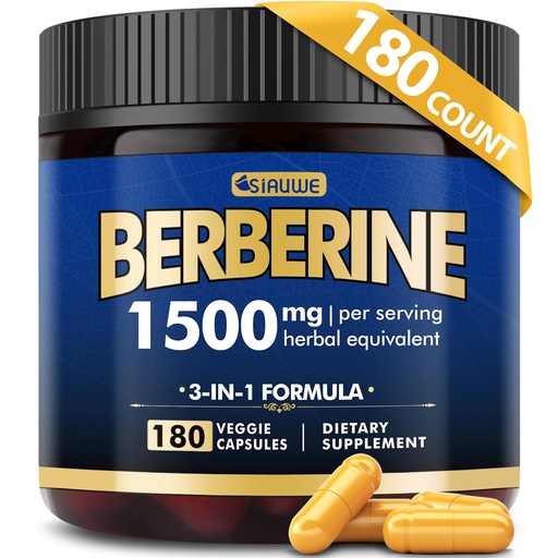 [BRSRAYY7AQHWEHTD] Berberine Supplement, High Strength Berberine 1500MG, 180 Caps - Plus Citrus Bergamot, Berberine HCI Root Supplements - Metabolic, AMPK Support Healthy Weight Management - Vegan, Organic, Non-GMO