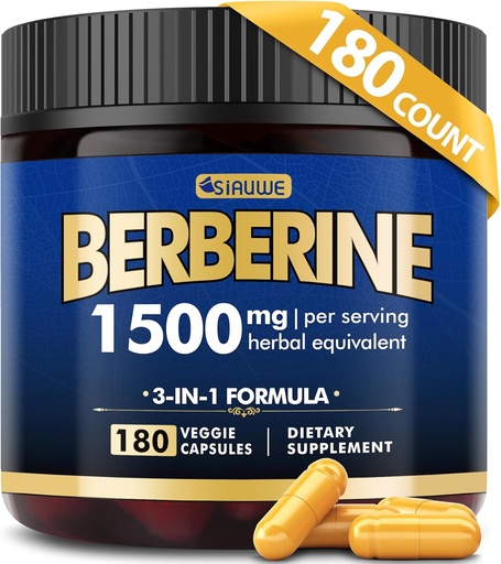 [BRSRAYY7AQHWEHTD] Berberino papildas, didelio stiprumo Berberinas 1500MG, 180 Caps - Plus Citrus Bergamot, Berberino HCI Šaknų papildai - Metabolic, AMPK Support Software Management - Vegan, Organic, Non- GMO