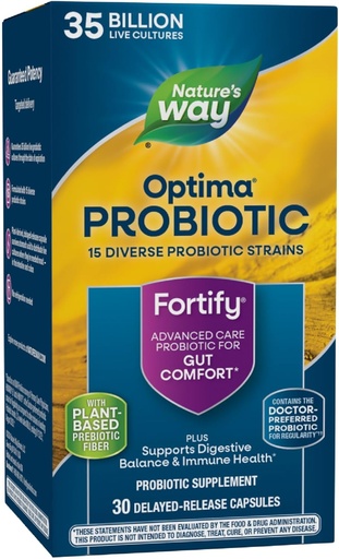 [BRSWIYQMBQABK3TA] Nature's Way Fortify Optima Probiotic for Adults, 35 Billion Live Cultures, 15 Strains, Supports Digestive Balance and Immune Health*, No Refrigeration Required, 30 Capsules (Packaging May Vary)