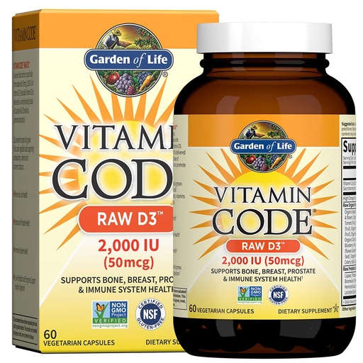 [BRSWIYLYBEBG23LI] Garden of Life Vitamin D, Vitamin Code Raw D3, Vitamin D 2,000 IU, Raw Whole Food D3 Supplements with Chlorella, Fruit, Veggies & Probiotics for Bone & Immune Health, 60 Vegetarian Capsules