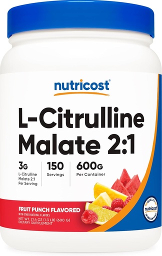 [BRSROC34BUBBEET4] Nutricost L-Citrulline Malate 2: 1 (600g) Fruit Punch - Bantuan Kerja Keluar, Performance Muscle, Nitric Oxide Booster - Suplemen Fitness, 75 Hamba
