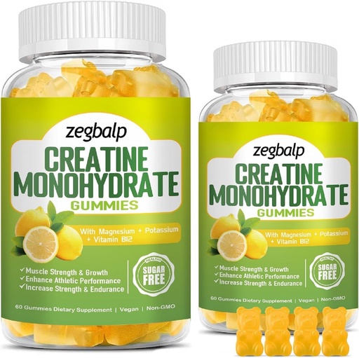 [BRSROAY2OUFW2DT3] Suplemento de Monohidratos de Sugar Free Creatine Gummies para Hombres &amp; Mujeres Monohidratos de Creatina con Magnesio & Vitamina B12 Para el crecimiento de la fuerza muscular, Boost de energía, Suplemento de Pre-Workout, 120 Condes