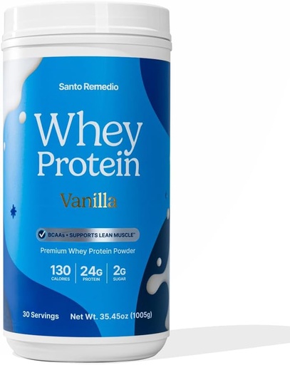 [BRSROBALBAPQIGTB] Santo Remedio Vanilla Whey Protein, Premium Whey Protein Powder, 24g of Protein per Serving, 30 Servings