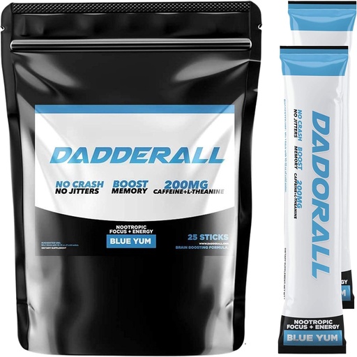 [BRSWYED5PMPB4ADA] Nootropic Powder for Energy and Focus | No Sugar Focus Energy Drink Mix with Nootropic Supplements, 200mg Caffeine, for Adults, 25 Single Serve Packets, Blue Yum