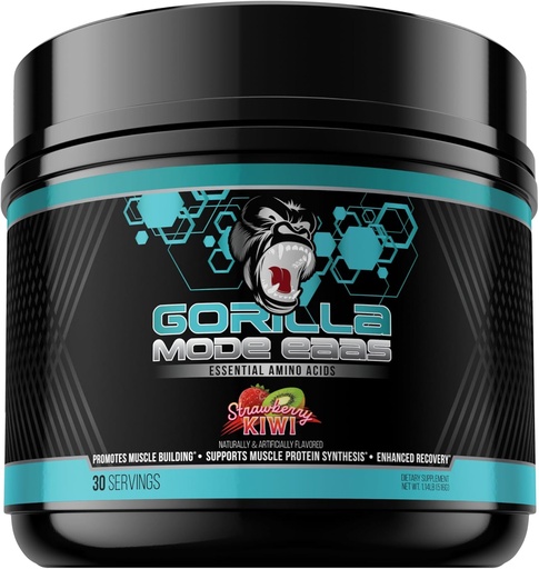 [BRSRAFAYCQFQEELJ] Gorilla Mind Essential Amino Acids to Support Muscle Building, Enhanced Recovery, and Protein Synthesis,Use Before, During, or After Your Workout, 453 Grams (Strawberry Kiwi)