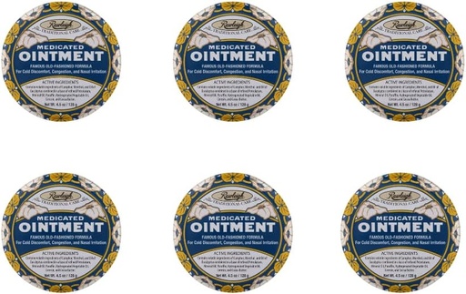 [BRSRO2YEBAFAEFAZ] Rawleigh Medicated Ointment: 4.5 oz Blue Tin, Topical Chest Rub for Cold, Nasal Congestion, Minor Aches and Pain, with Camphor, Menthol & Eucalyptus, Non-Greasy Formula - Pack of 6