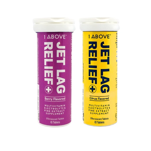 [BRSW2YYOO57A22T2] 1ABOVE Jet Lag Relief Effervescent Multivitamin with Pycnogenol Travel Supplement for Hydration, Energy, Immune Support - Flight Essential - Bundle Citrus 10ct & Berry 10ct