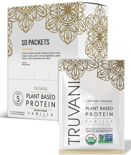 [BRSWYHQPOEJRSCD7] Truvani Vegan Pea Protein Powder | Vanilla | 20g Organic Plant Based Protein | Single Serving Travel Packets | 10 Servings | Keto | Gluten & Dairy Free | Low Carb | No Added Sugar