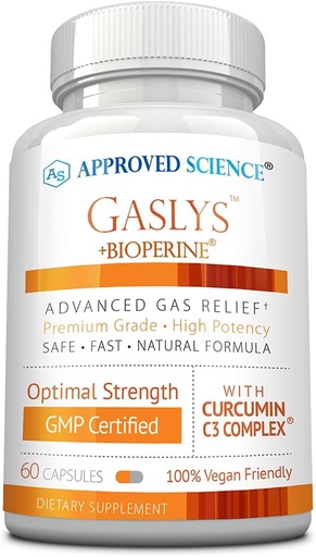 [BRSWYBAHAUMBQAA6] Approved Science® Gaslys™ - Soothe Digestive Tract, Alleviates Gas and Stomach Cramps - Artichoke Powder, Ginger, Fennel Seed - 60 Count - Pack of 1