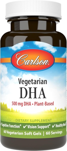 [BRSWYZY5PMBGMD3X] Carlson - Vegetarian DHA, 500 mg DHA, Plant Based, Sustainably Sourced from Algae, Brain Support, Mood Health, 60 Softgels