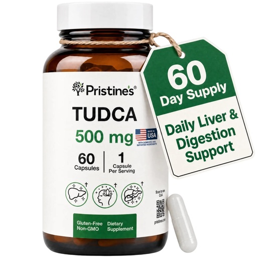 [BRSRAEADCINQAHL6] PRISTINE'S TUDCA 500MG Supplement Capsules - Liver, Bile Flow & Digestive Support - 60 Day Supply - Detox and Cleanse Support Supplement - 3rd Party Tested - Glass Bottle - Gluten Free Non GMO
