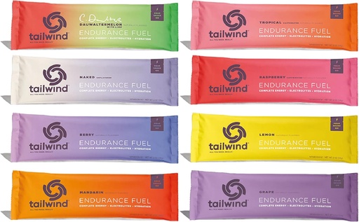 [BRSWKZIEOUFGAEA5] Tailwind Grab-and-Go Endurance Combustível Único Servir sabores variados (Pacote de 8) - Hydration Drink Misture com eletrólitos, carboidratos - Não-GMO, Gluten-Free, Vegan, No Soy ou Dairy