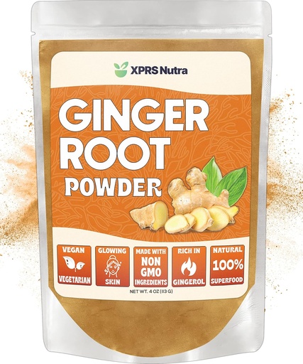 [BRSW2FQ3AUPR4HTL] XPRS Nutra Ginger Powder - Premium Ground Ginger Root Powder with Potent Spicy Flavor - Ground Ginger Powder - Vegan Friendly Sustainably Grown Powdered Ginger (4 Ounce)