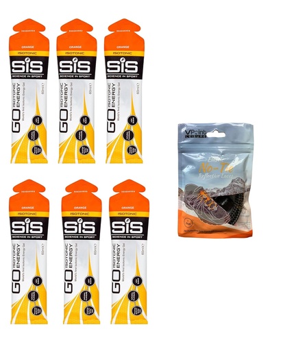 [BRSRAZQ3O4IBSFI6] Vetenskap i Sport GO Isotonic Energy Gels - 6 x 60ml Packs Bundle med Elastic No-Tie Shoe Laces. Vegan, Lactose Free, Gluten Free, Wheat Free, Nut Free, SOYA Free (Orange)