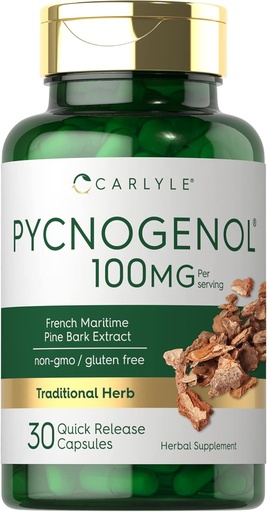 [BRSRMHAHCUCRE3D6] Carlyle Pycnogenol 100mg | 30 Kapslid | Prantsuse meremännikoore ekstrakt | Pinus Pinaster | Mitte-GMO ja Gluteeni vaba täiendus