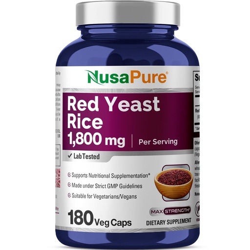 [BRSWGZ3YC4AQ4HTP] NusaPure Red Yeast Rice 1800mg 180 Veggie Capsules (Non-GMO, Vegan)