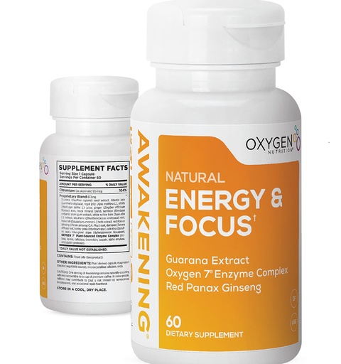 [BRSWKYDRCAFBQ234] Awakening Natural Energy & Focus Supplement with Panax Ginseng, Guarana Extract & Chromium Picolinate | Brain Supplement for Focus, Energy, Mood & Clarity | Gluten Free Veggie, USA - 60 Caps
