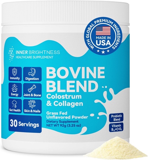 [BRSRAFAFOQMBAEY3] Naudan Colostrum & Collagen Powder for Gut Health, Immuunituki, hiusten kasvua ja kauneutta täydentää, sokeriton IgG, probiootit, B12-vitamiini, C-vitamiini, D3 .