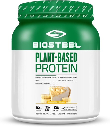 [BRSRMFIYAR7AEAAV] BioSteel Elite Plant-Based Recovery Vegan Protein with Brown Rice Protein, Pea Protein, and Hemp Protein, Banana Cream Pie Flavor, 14 Servings, Gluten-Free