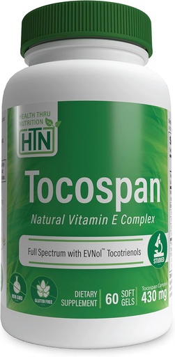 [BRSWG2YQPMCAYALL] Health Thru Nutrition Tocospan Full Spectrum Vitamin-E 430 mg with EVNol Tocotrienols | All 8 Natural Vitamin E Sources | Clinically Studied | Cardiovascular & Antioxidant Support (Pack of 60)