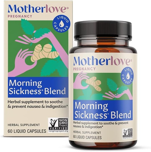[BRSWGCAPAADRGGT2] Motherlove Morning Sickness Blend (60 Liquid caps) Herbal Supplement for Morning Sickness Relief—Vegan, Non-GMO, Organic Herbs, Kosher, Soy-Free