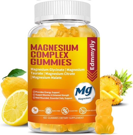 [BRSROHQKO4HGMYLF] Triple Magnesium Complex Gummies Supplement for Women & Men Sugar Free High Absorption Magnesium Glycinate, Taurate, Malate, Citrate Complex Supplement with Vitamin B6, B12 & D3 for Adult…
