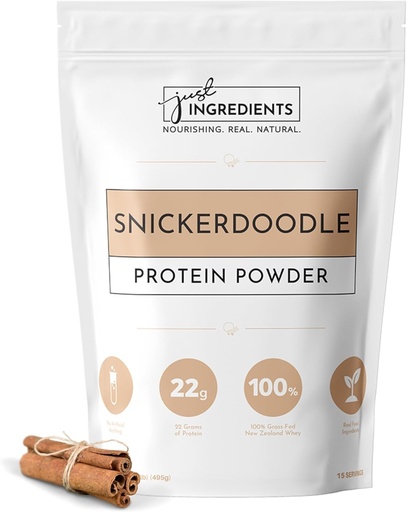 [BRSRAY37PJ5RMG32] Just Ingredients Protein Powder | Snickerdoodle Protein Powder Made With 100% Grass Fed, Non Denatured Whey | Four Different Protein Sources | Organic Whole Food Ingredients | 15 Serving | 22g protein
