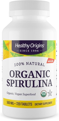 [BRSWIEL2CMCWIH3U] Healthy Origins Organic Spirulina 500 Mg (Organic Certified, Kosher Certified, Natural, Non-GMO, Gluten Free, Vegan Superfood), 720 Tablets