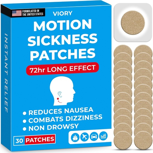 [BRSRAZQECIARY333] VIORY Motion Sickness Patches for Car and Boat Rides, Ships, Cruise and Airplane & Other Forms of Transport - Travel Essentials, for Adults and Kids (30 Count)
